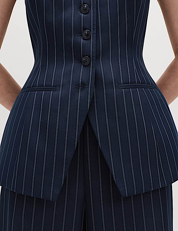 Tailored Pinstripe Cinched Waist Longline Waistcoat - ES