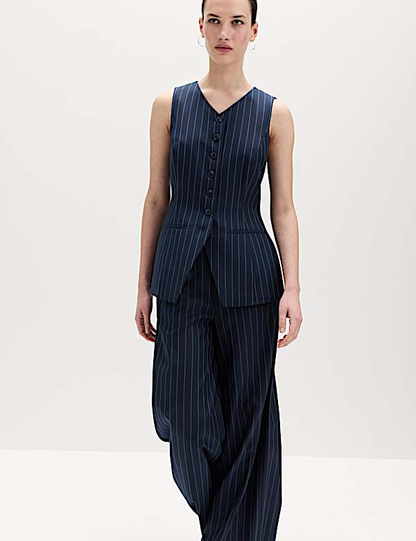 Tailored Pinstripe Cinched Waist Longline Waistcoat - ES