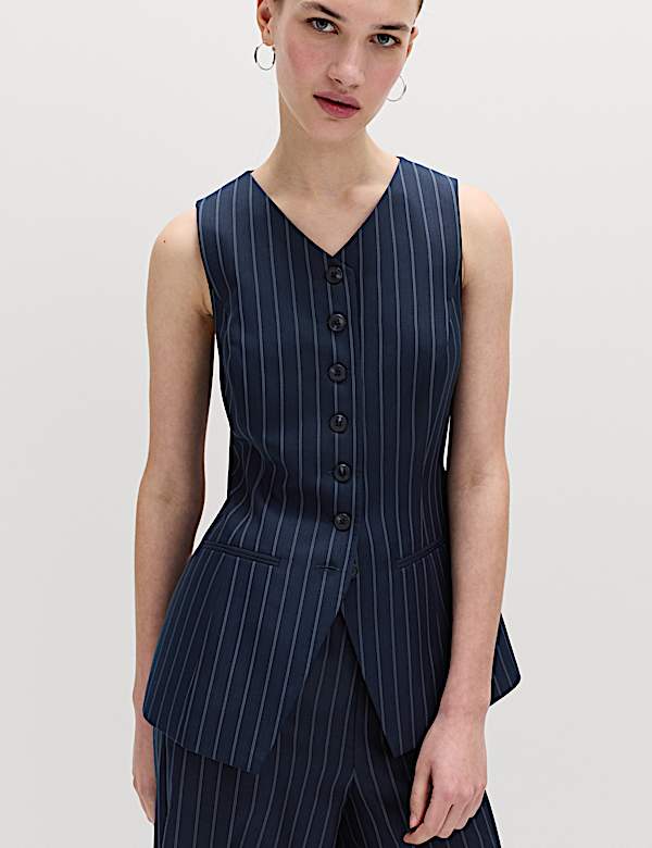 Tailored Pinstripe Cinched Waist Longline Waistcoat - ES