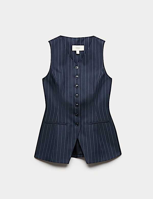 Tailored Pinstripe Cinched Waist Longline Waistcoat - ES