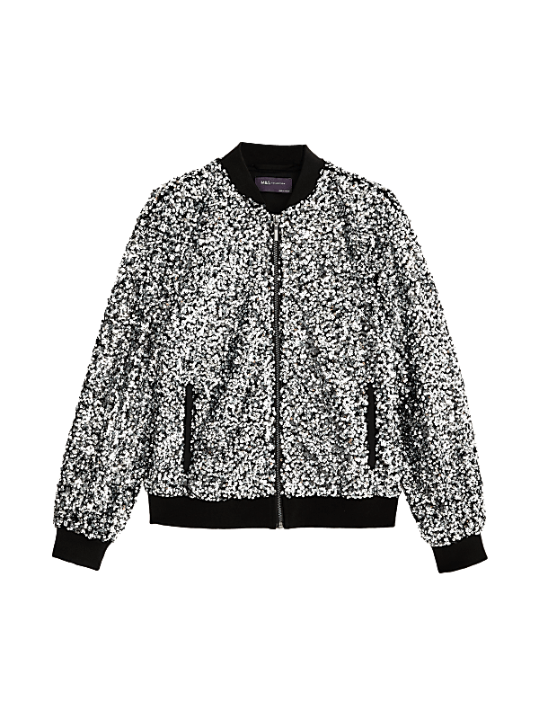 Sequin Relaxed Bomber Jacket