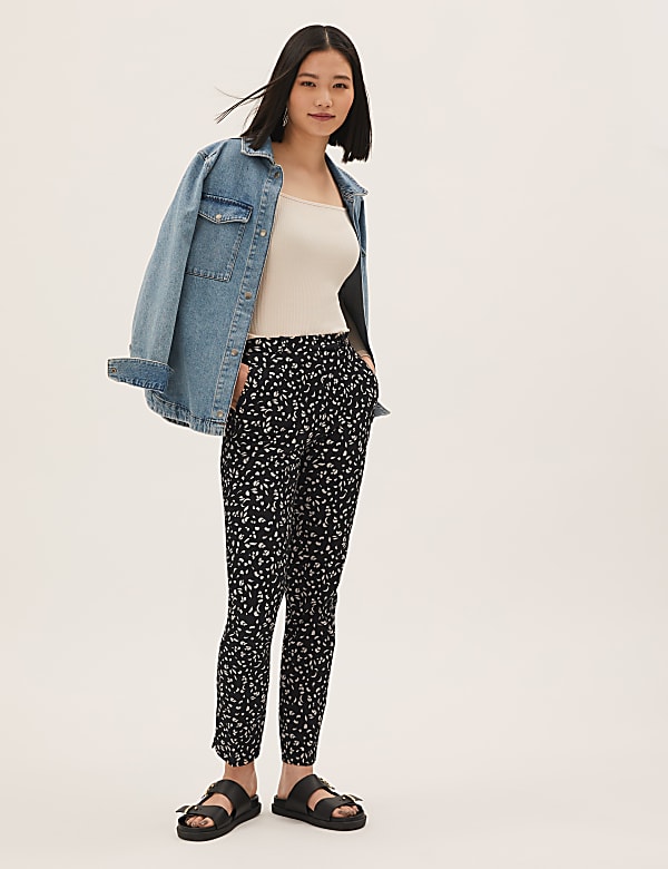 Cotton Blend Slim Fit Ankle Grazer Trousers