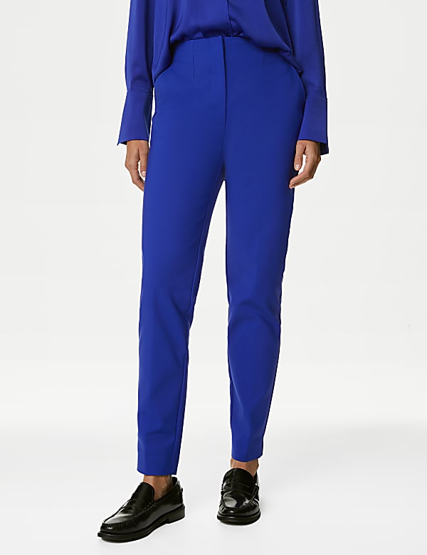 Cotton Blend Slim Fit Ankle Grazer Trousers