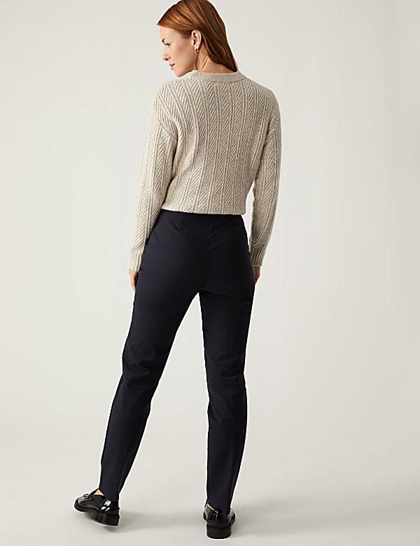 Cotton Blend Slim Fit Ankle Grazer Trousers