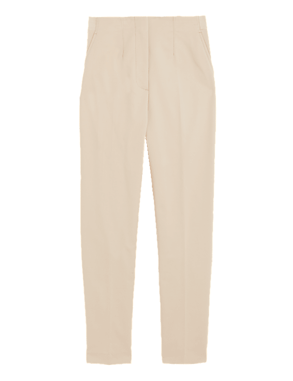 Cotton Blend Slim Fit Ankle Grazer Trousers