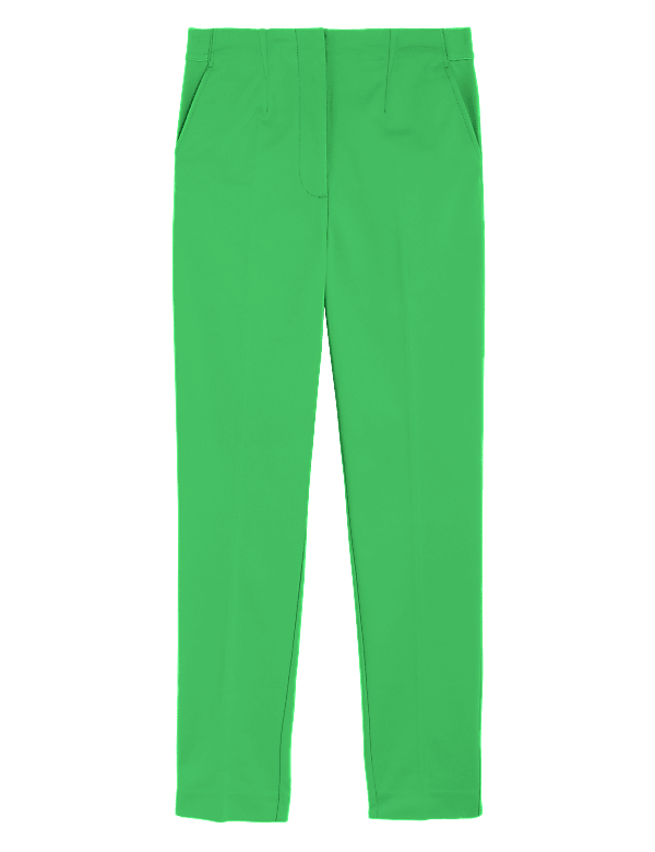 Cotton Blend Slim Fit Ankle Grazer Trousers