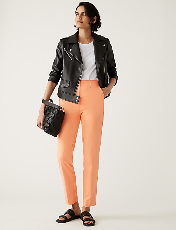 Cotton Blend Slim Fit Ankle Grazer Trousers