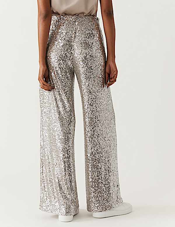 Hose mit weitem Bein, elastischem Bund und Pailletten - DE