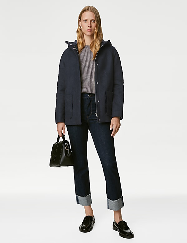Wool Blend Hooded Short Duffle Coat
