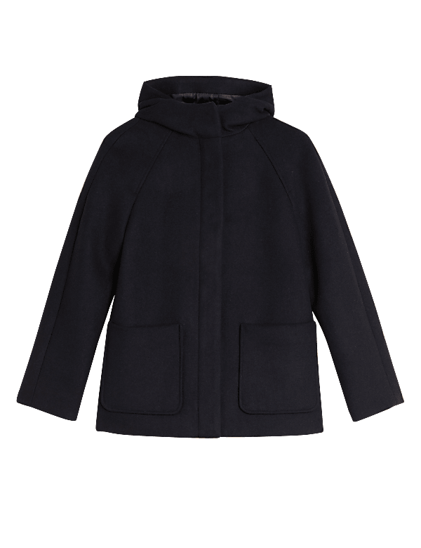 Wool Blend Hooded Short Duffle Coat