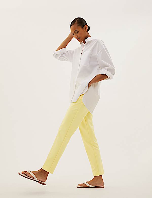 Cotton Blend Slim Fit Ankle Grazer Trousers