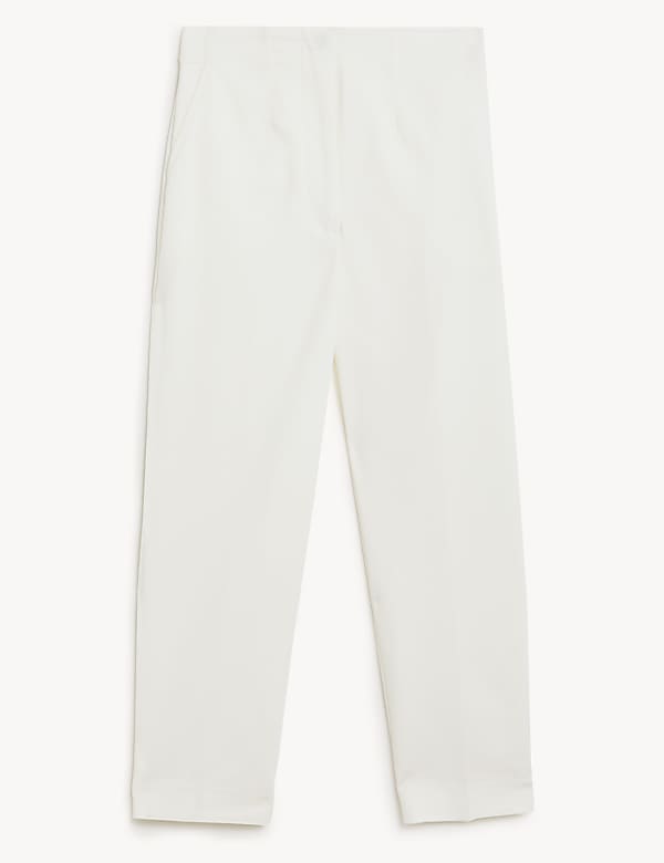 Cotton Blend Slim Fit Cropped Trousers