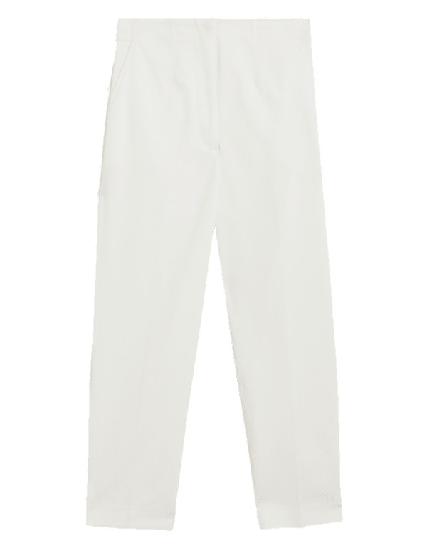 Cotton Blend Slim Fit Cropped Trousers