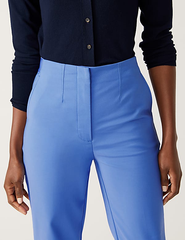 Cotton Blend Slim Fit Cropped Trousers