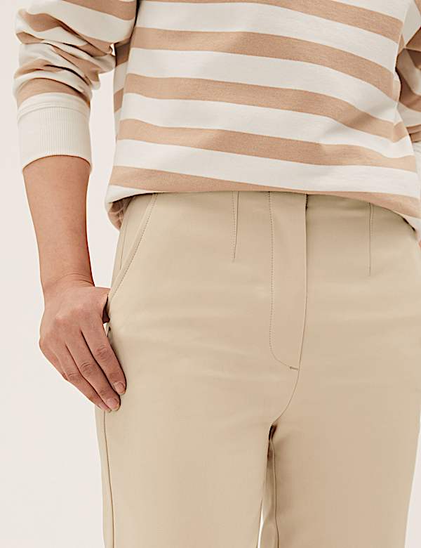 Cotton Blend Slim Fit Cropped Trousers