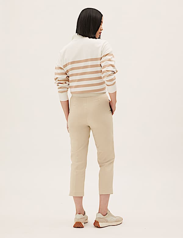 Cotton Blend Slim Fit Cropped Trousers