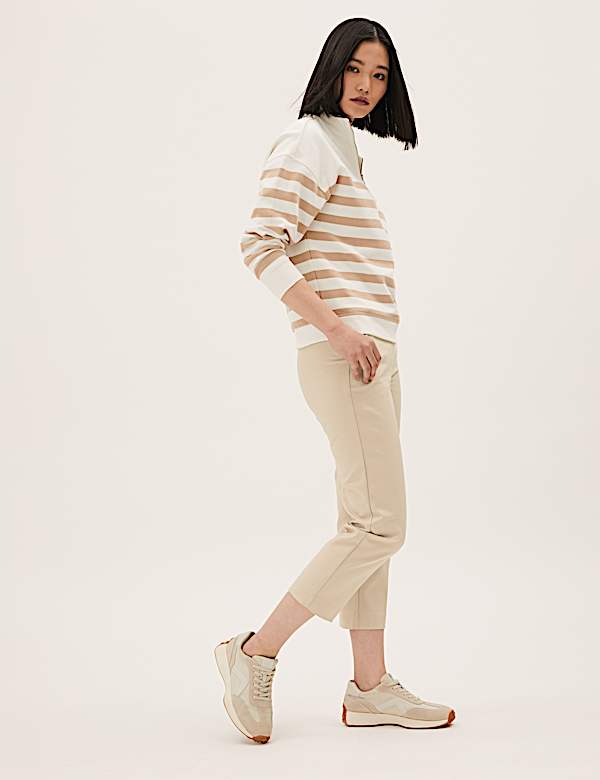 Cotton Blend Slim Fit Cropped Trousers