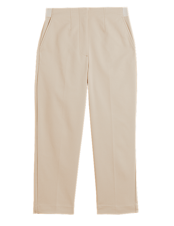 Cotton Blend Slim Fit Cropped Trousers
