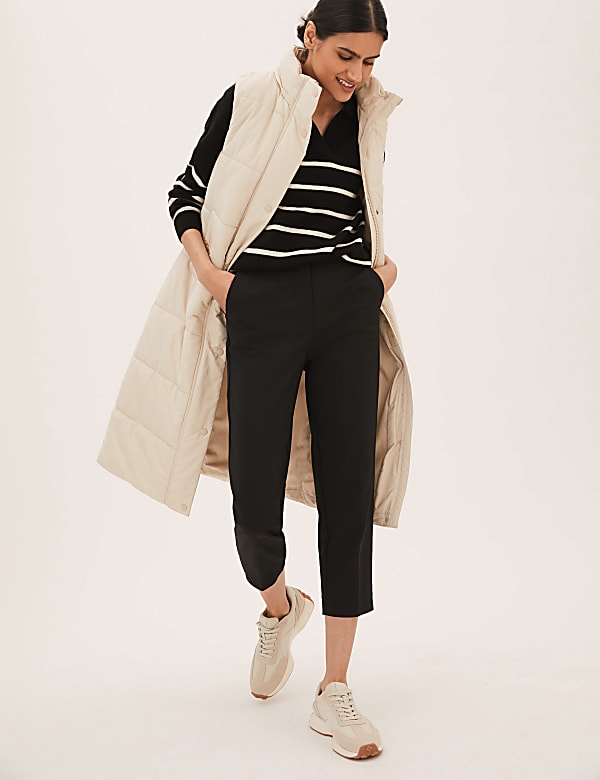 Cotton Blend Slim Fit Cropped Trousers