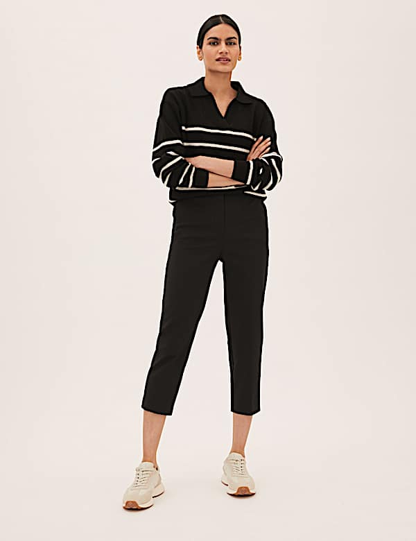 Cotton Blend Slim Fit Cropped Trousers