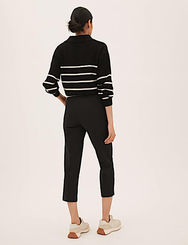 Cotton Blend Slim Fit Cropped Trousers
