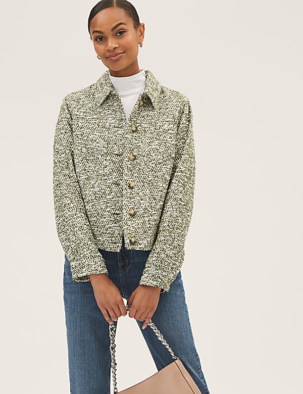 Tweed Textured Relaxed Trucker Jacket