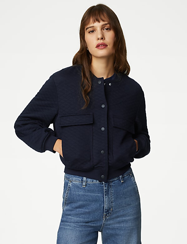 Jersey Quilted Cropped Bomber Jacket DARK NAVY Jackets M S AT