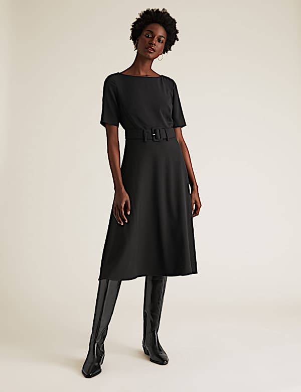 Belted Midi Skater Dress