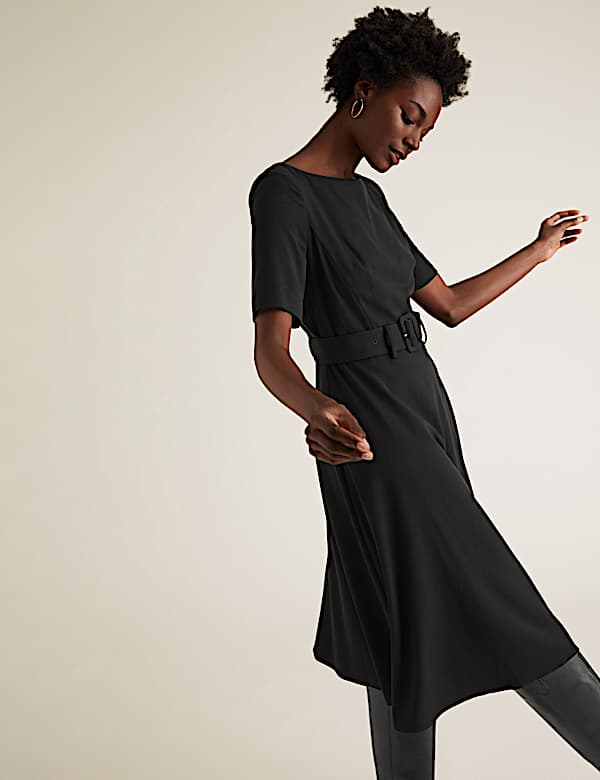 Belted Midi Skater Dress