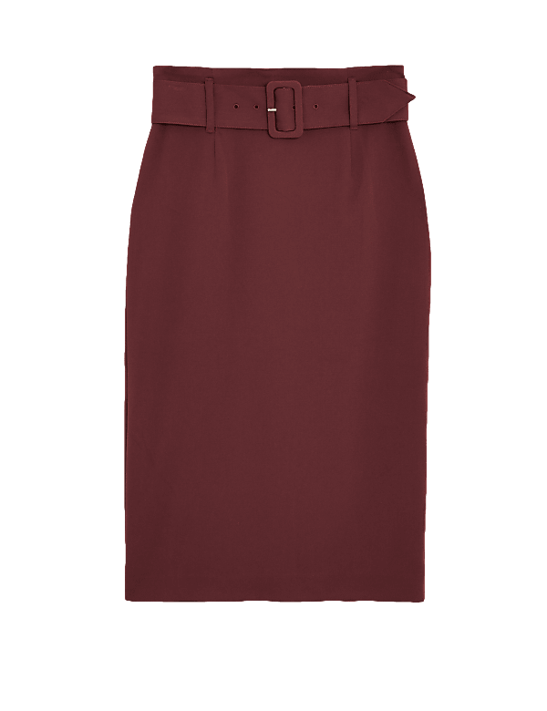 Belted Knee Length Pencil Skirt