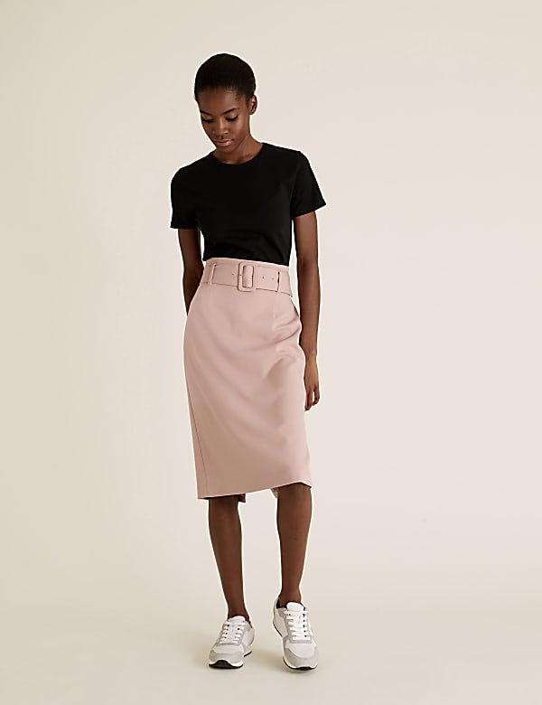 Belted Knee Length Pencil Skirt BERRY Skirts M S PL