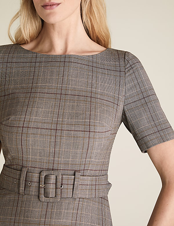 Checked Knee Length Skater Dress