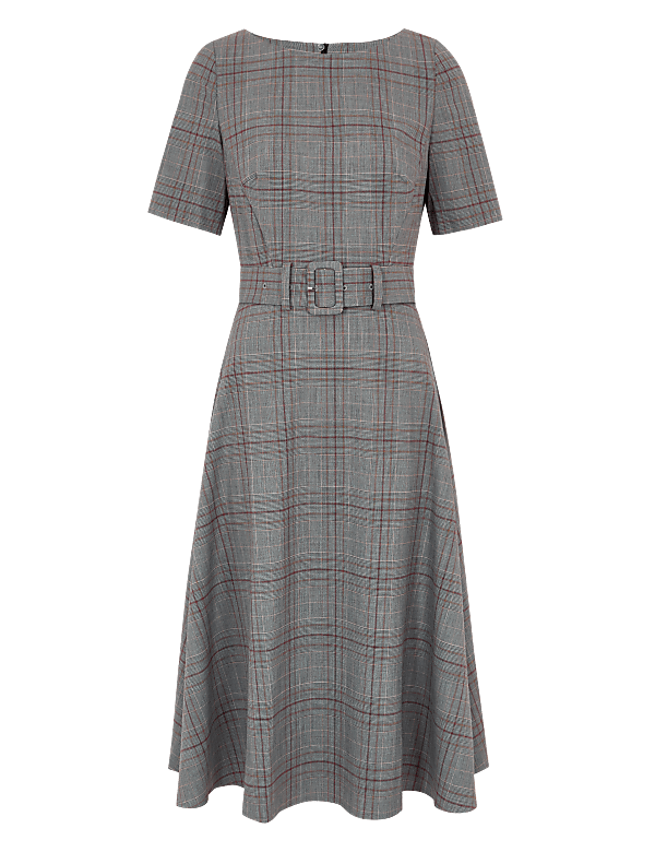 Checked Knee Length Skater Dress