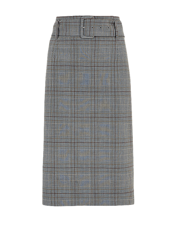 Buy Checked Belted Knee Length Pencil Skirt at Marks Spencer