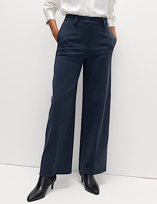 Crepe Tab Detail Wide Leg Trousers - AU