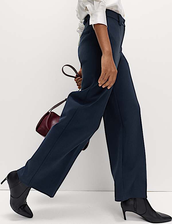 Crepe Tab Detail Wide Leg Trousers - AU