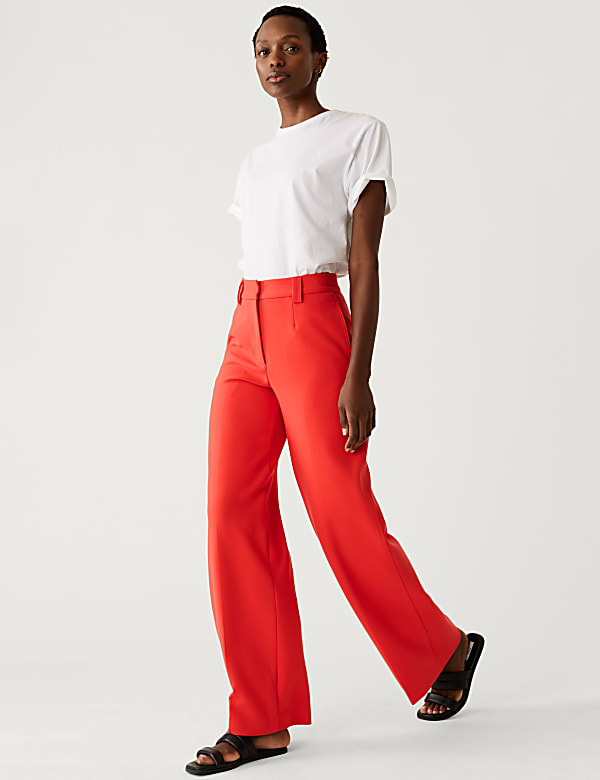 Crepe Tab Detail Wide Leg Trousers