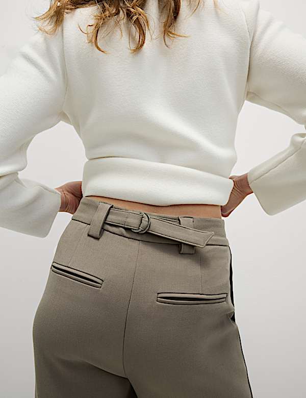 Crepe Tab Detail Wide Leg Trousers - CA