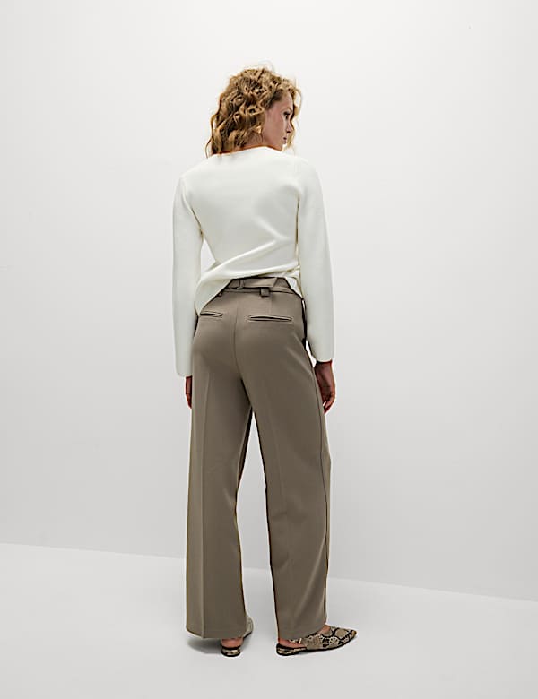 Crepe Tab Detail Wide Leg Trousers - CA