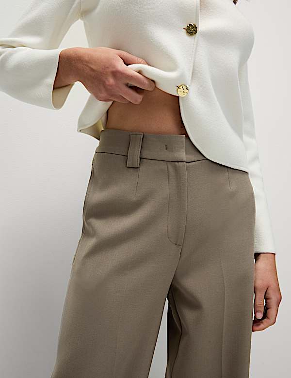 Crepe Tab Detail Wide Leg Trousers - CA