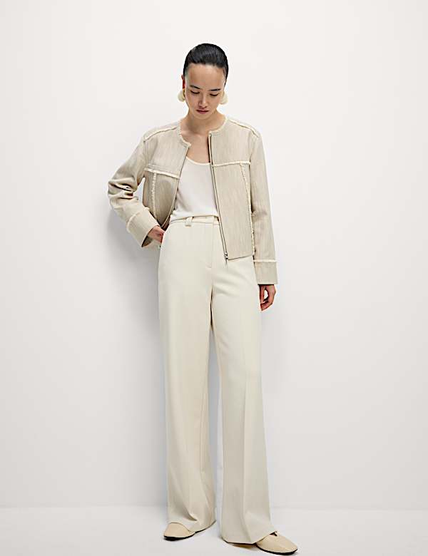 Crepe Tab Detail Wide Leg Trousers