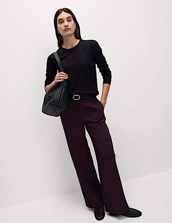 Crepe Tab Detail Wide Leg Trousers