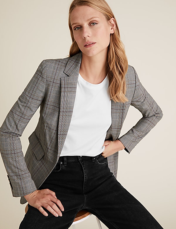 Tailored Checked Single Breasted Blazer