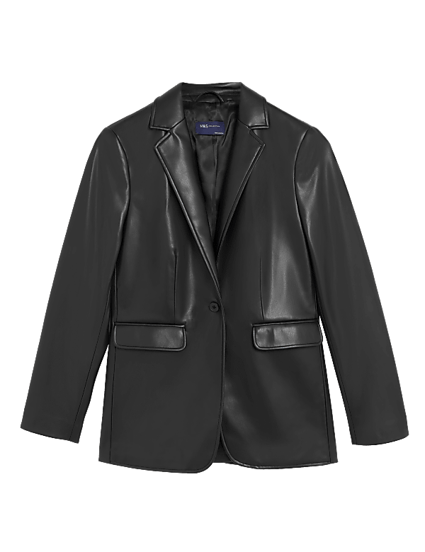 Faux Leather Single Breasted Blazer