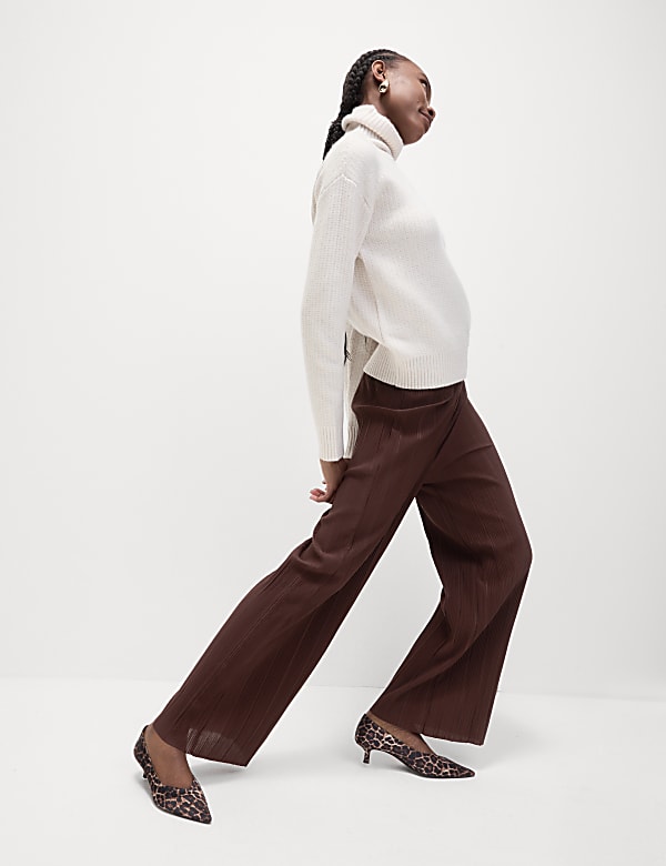 Jersey Plisse Wide Leg Trousers DARK CHOCOLATE Trousers M S MY