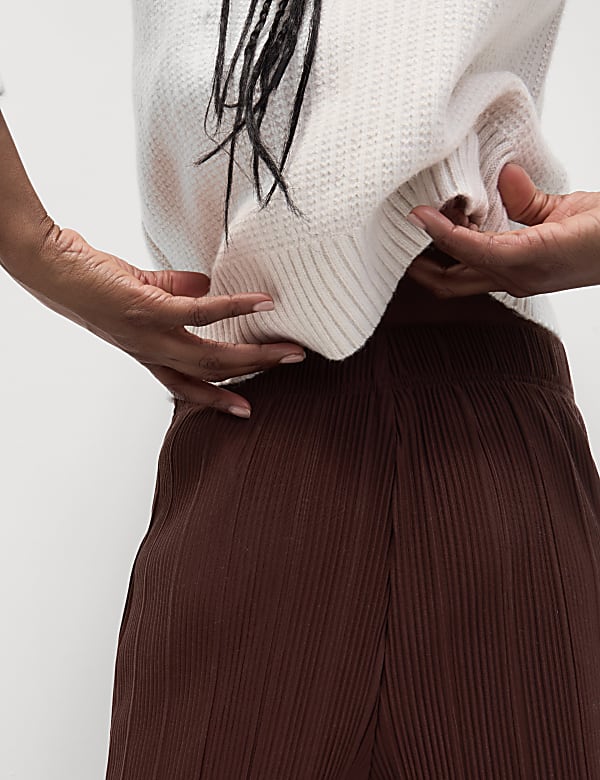 Jersey Plisse Wide Leg Trousers