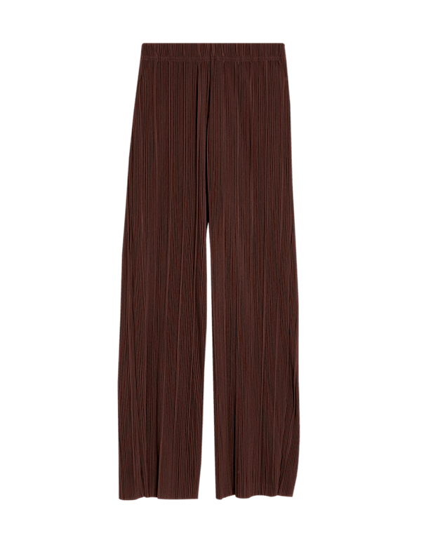 Jersey Plisse Wide Leg Trousers