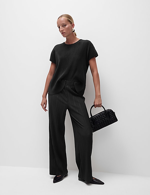 Jersey Plisse Wide Leg Trousers - SI