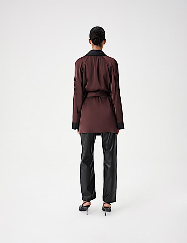 Embellished Shawl Collar Satin  Kimono Jacket - ES