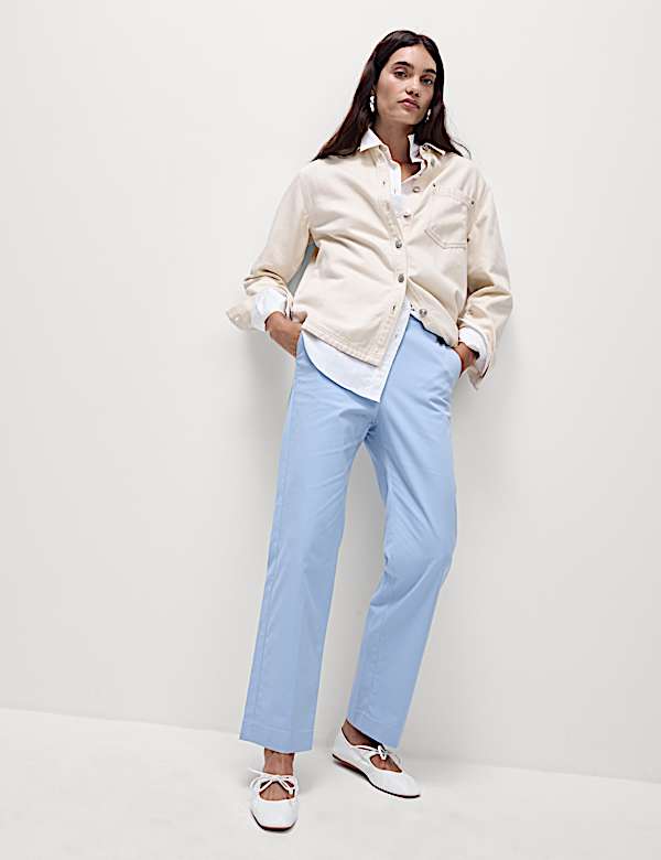 Cotton Rich Straight Leg Ankle Grazer Trousers